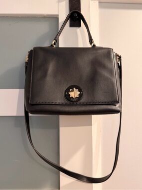 kate spade Black & Taupe Leather Satchel with Gold Accent- CONVERTABLE